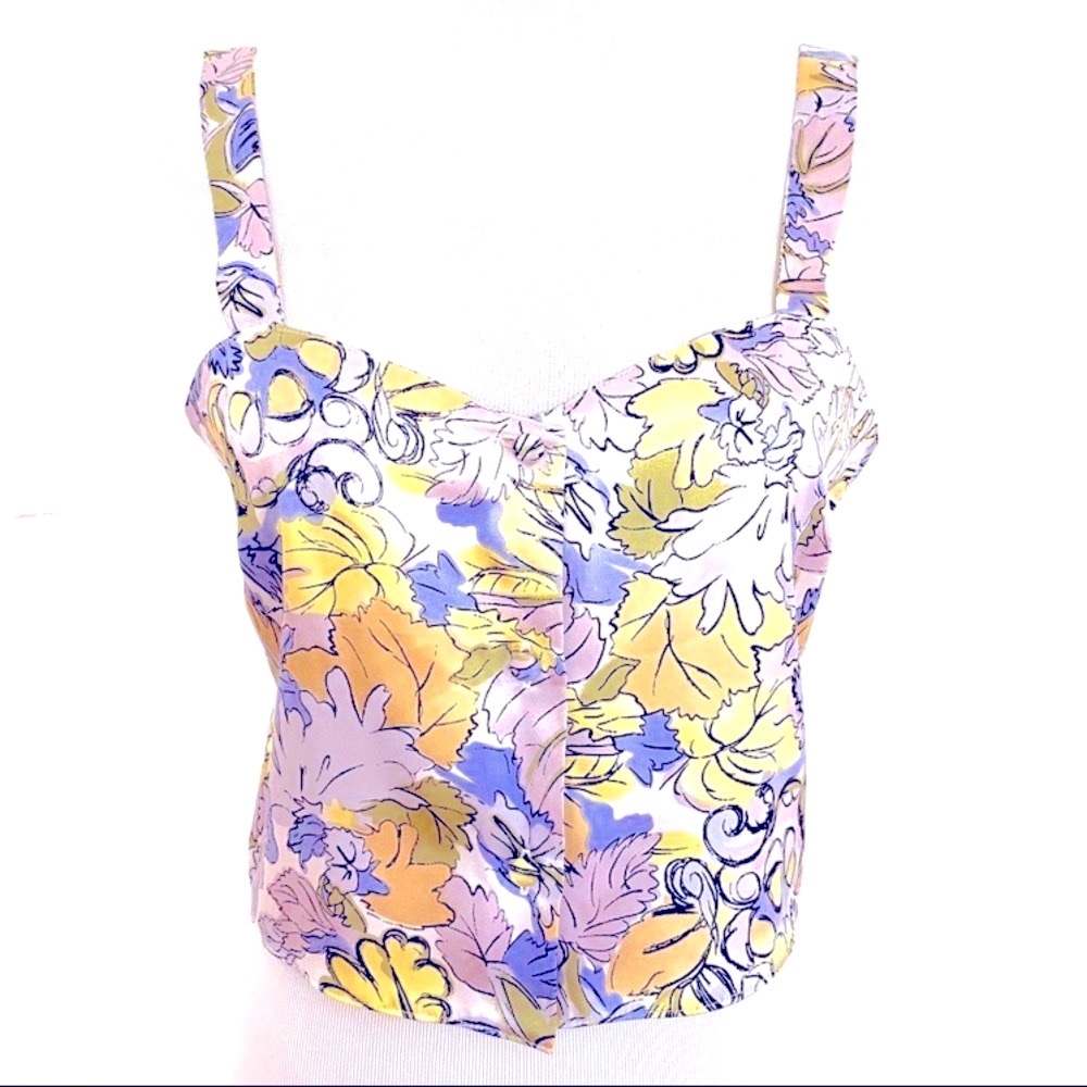 Vintage Satin Y2K Floral Print Button-Up Crop Top